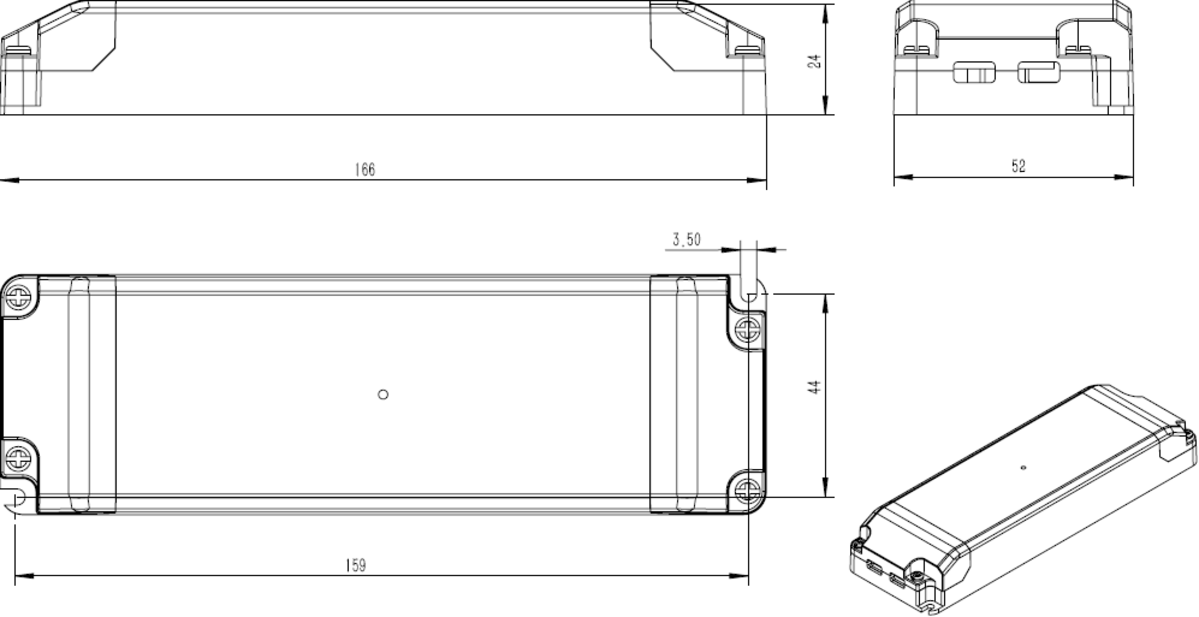 Knightsbridge: 12DC40, 12V DC 40W LED Driver, Constant Voltage, IP20, Class II, White, Polycarbonate, 166mm x 52mm x 24mm