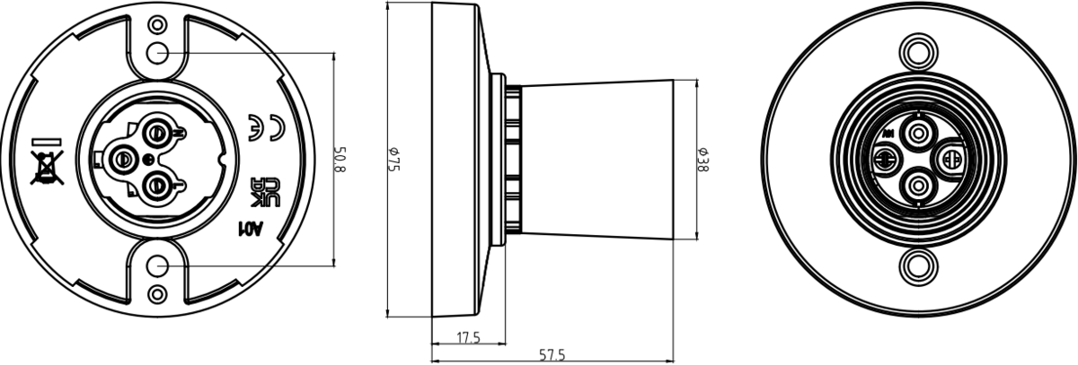 Knightsbridge: SN8210, T2 Straight Short Skirt BC Batten Holder, 3-Terminal Design, 100W Incandescent, 8W LED, B22d, 230V