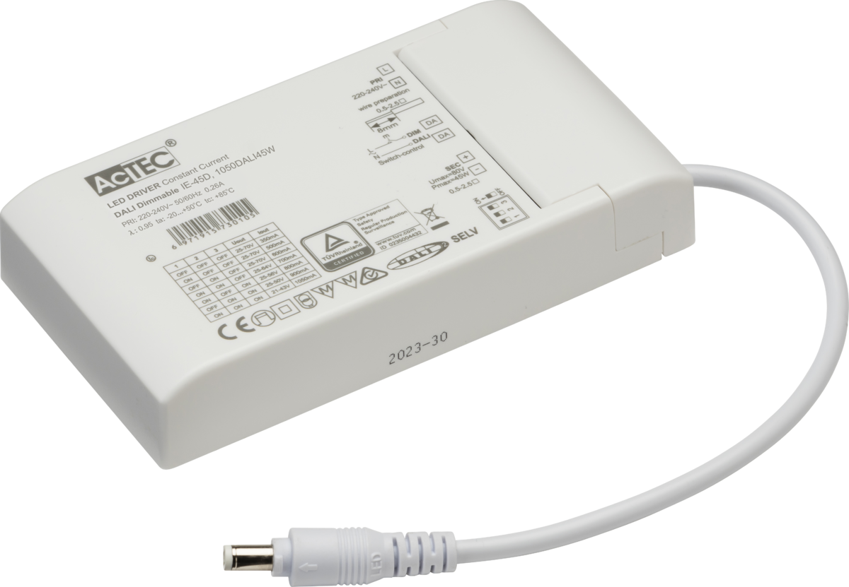 Knightsbridge: 1050DALI45W, 45W DALI2 Adjustable Constant Current LED Driver, 230V, IP20, White