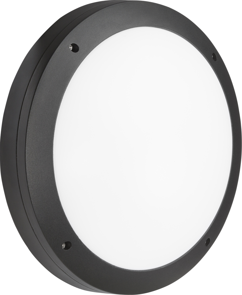 Knightsbridge: SHE1BEM, 230V IP65 LED Round Bulkhead, CCT Adjustable, Emergency Function, Black, 18W, 1680-1810 Lumens