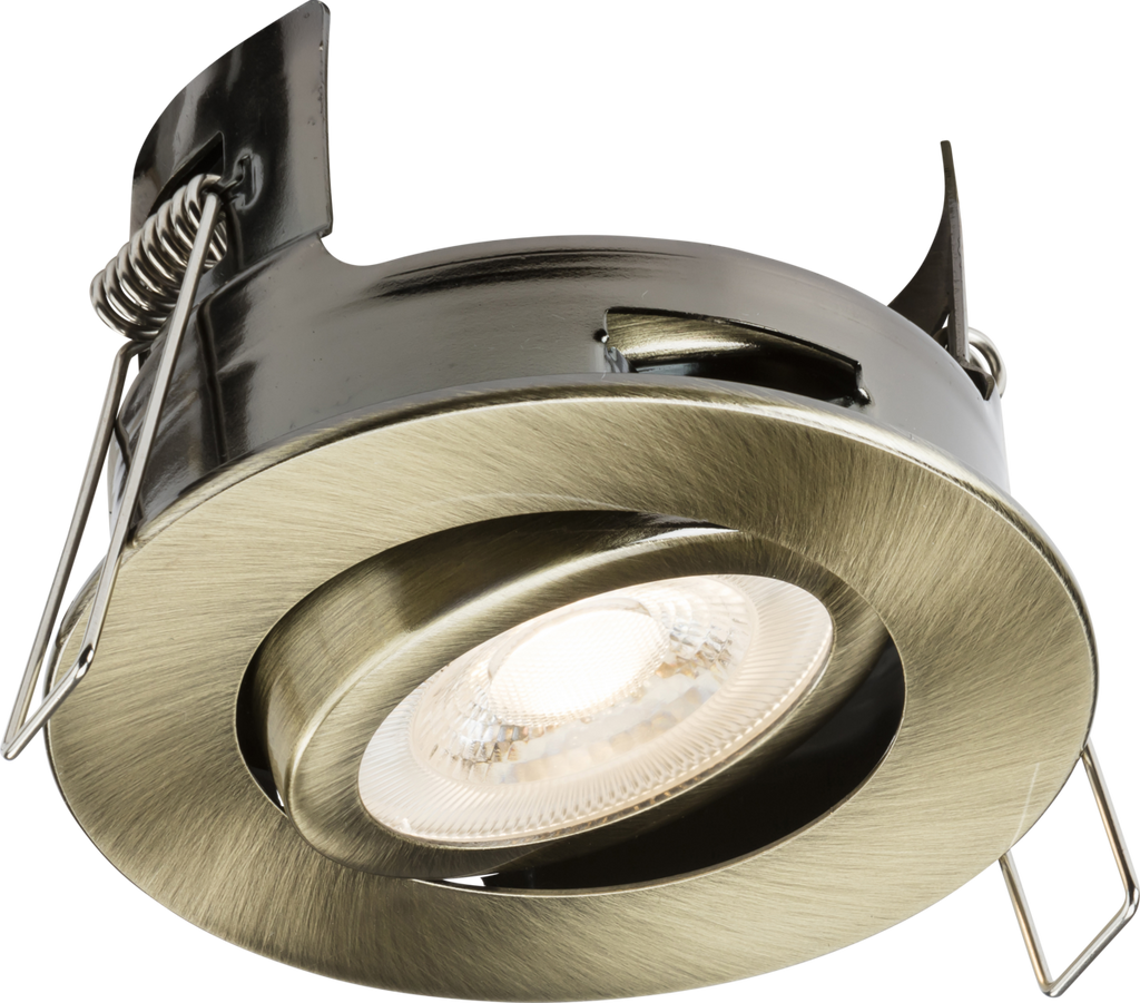 Knightsbridge: FRNTAB, FireRated Tilt GU10 Downlight, Antique Brass, 7W, IP20, Tool-Free Installation, 230V