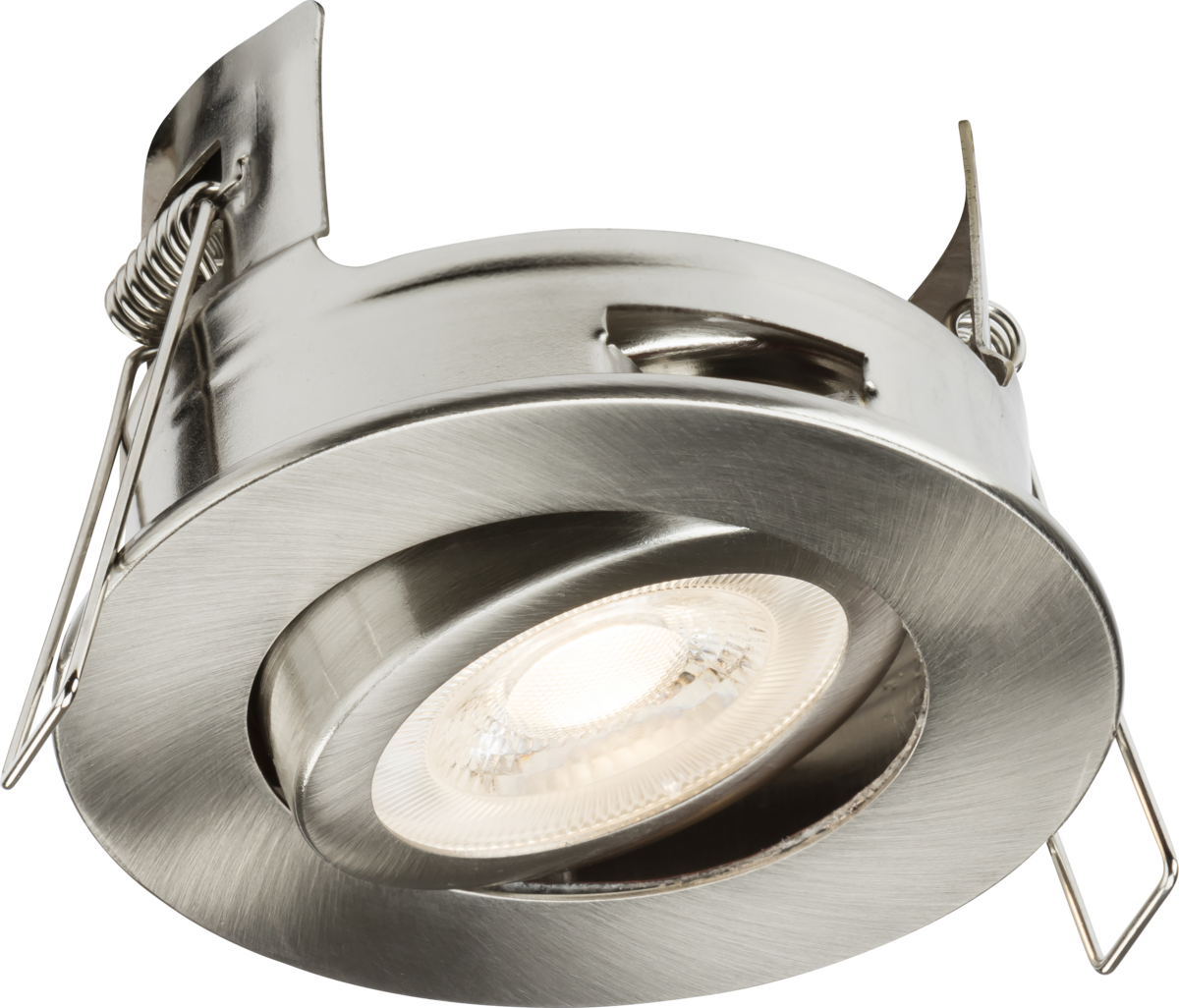 Knightsbridge: FRNTBC, GU10 Tilt Fire-rated Downlight, 7W, Brushed Chrome, Tool-free Installation, IP20, 230V