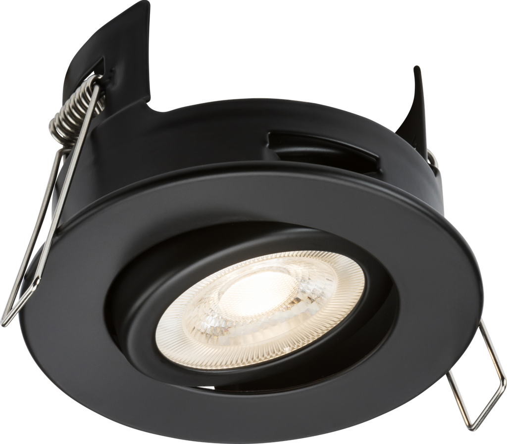 Knightsbridge: FRNTMB, Fire-rated Tilt GU10 Downlight, 7W, 230V, Matt Black, Tool-Free Installation, IP20