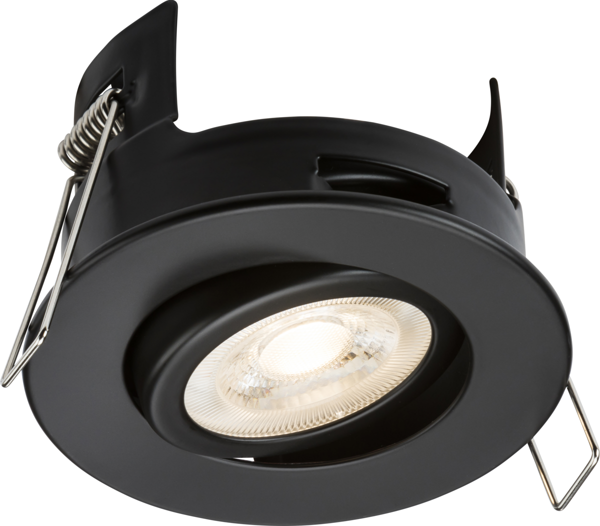 Knightsbridge: FRNTMB, Fire-rated Tilt GU10 Downlight, 7W, 230V, Matt Black, Tool-Free Installation, IP20