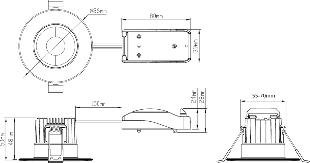 Knightsbridge: RE6CTF, 6W Fire-Rated LED Downlight, IP65, Dimmable, 3 Selectable CCT, 230V