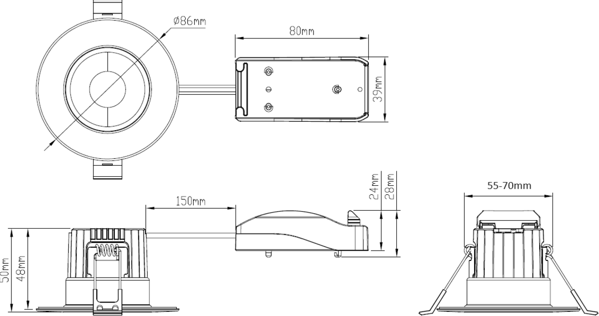Knightsbridge: RE6CTF, 6W Fire-Rated LED Downlight, IP65, Dimmable, 3 Selectable CCT, 230V
