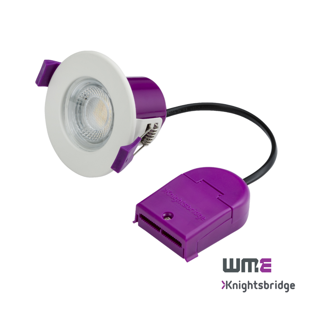 Knightsbridge: CFR5CCT, 5W Fire-Rated CCT LED Downlight, Dimmable, Selectable Colour 3000K/4000K/5500K, IP65, Acoustic Rated, White Finish