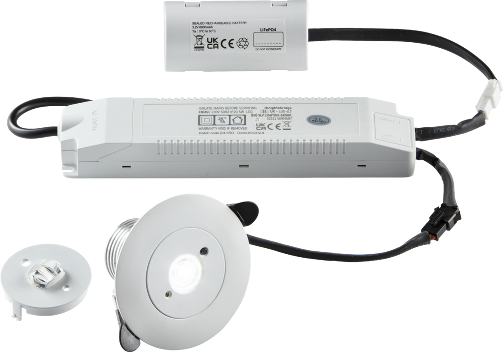 Knightsbridge: ENM5C, 5W LED Emergency Downlight, 230V, IP20, Non-Maintained, Corridor Lens, LiFePO4 Battery, 5500K