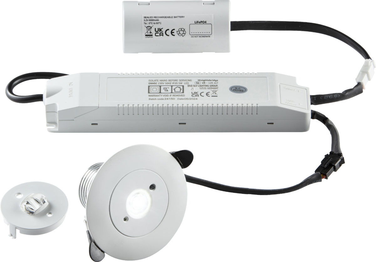 Knightsbridge: ENM5C, 5W LED Emergency Downlight, 230V, IP20, Non-Maintained, Corridor Lens, LiFePO4 Battery, 5500K