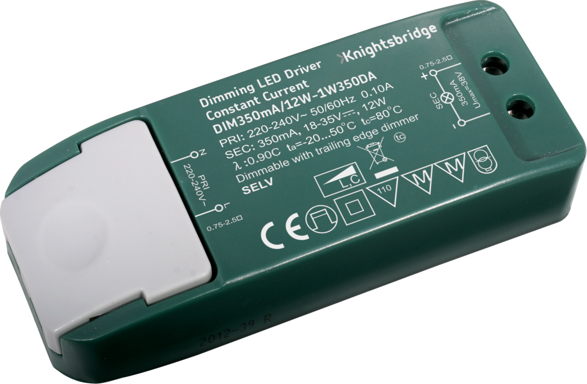 Knightsbridge: 1W350DA, 12W Dimmable LED Driver, IP20, 350mA, Trailing-edge Compatible, Polycarbonate