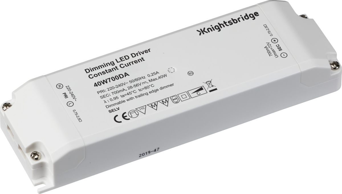 Knightsbridge: 40W700DA, Dimmable LED Driver, Constant Current, IP20, Polycarbonate, 700mA, 230V