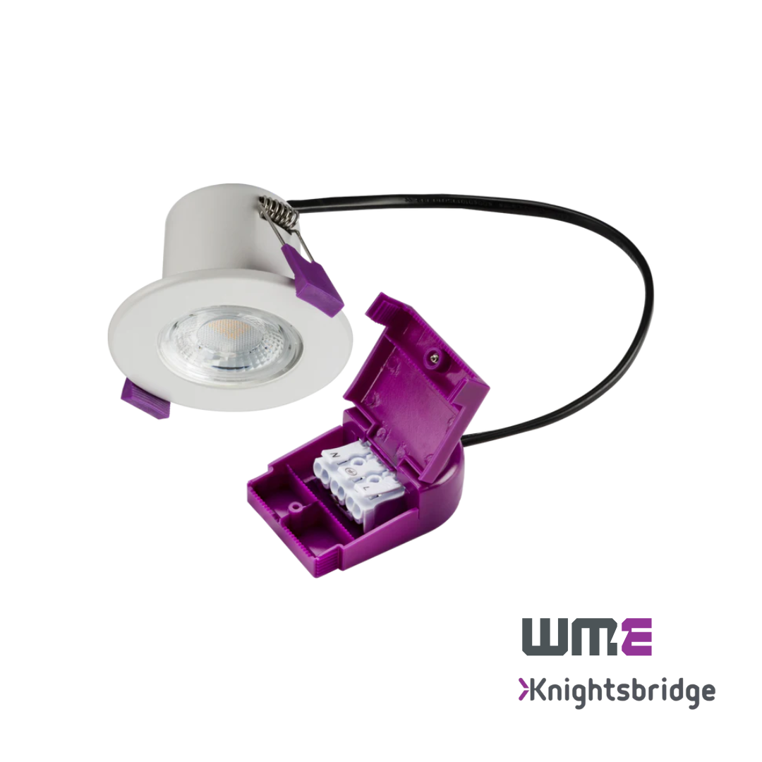 Knightsbridge: CFR5CCT, 5W Fire-Rated CCT LED Downlight, Dimmable, Selectable Colour 3000K/4000K/5500K, IP65, Acoustic Rated, White Finish