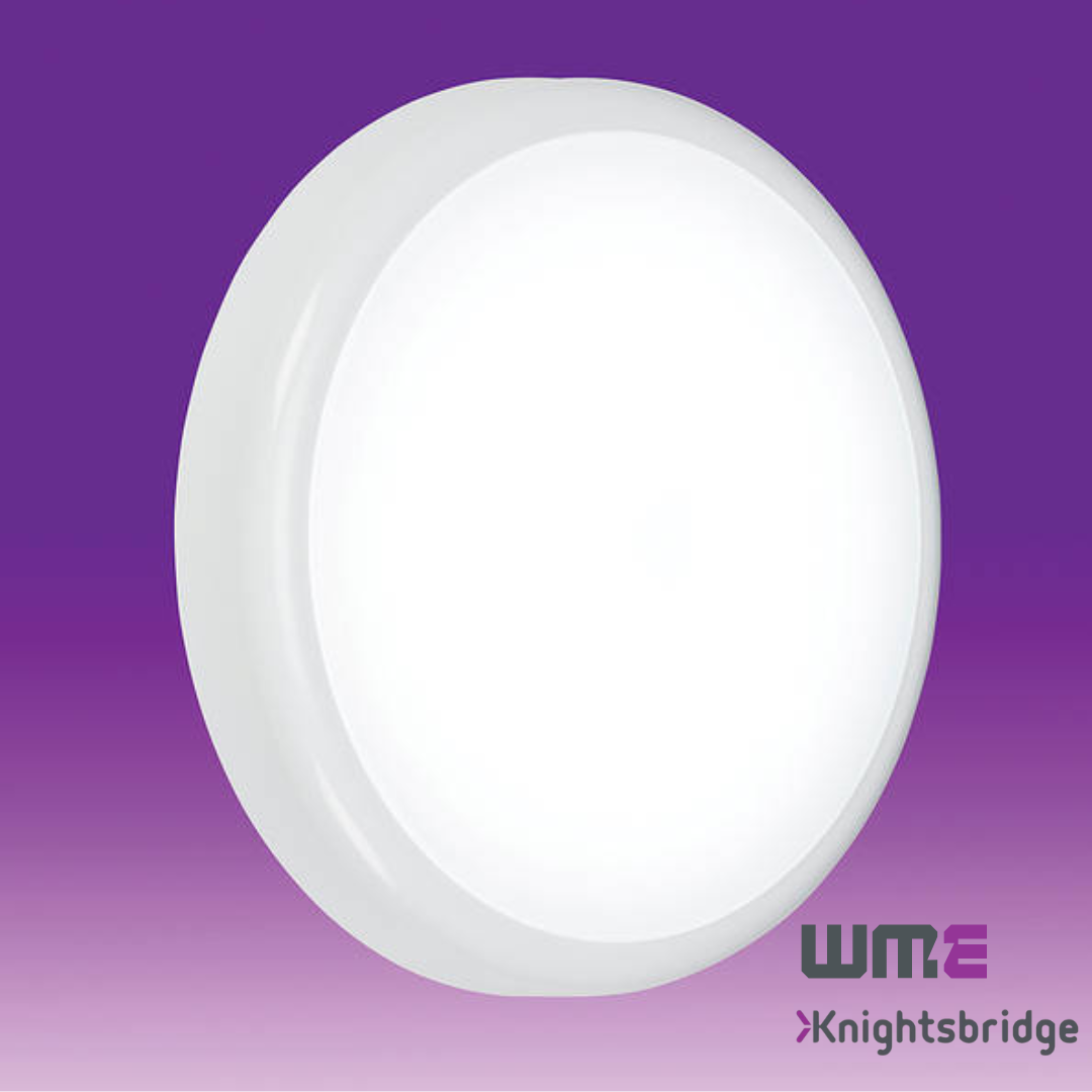 Knightsbridge: BT14ACTDALI, DALI LED Bulkhead Light, 14W, Adjustable CCT (3000K/4000K/5700K), IP65, White Polycarbonate