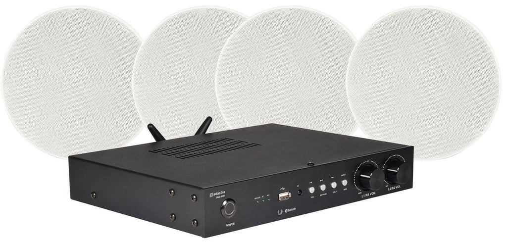 Adastra: 300.103UK, Smart Pack Multiroom Wireless Amplifier, 2 Zones, Bluetooth, WiFi Streaming, Includes 4 x 6.5" Ceiling Speakers