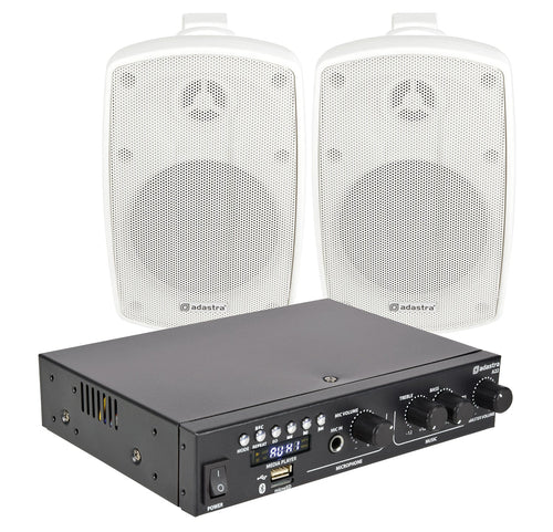 Adastra: 300.104UK, Smart Pack Outdoor2, Weatherproof Audio Kit, Compact Stereo Amplifier, 2 x IP44 Rated Wall Speakers