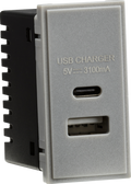 Knightsbridge: NETUSBCGY, Dual USB A+C Charger Module, Euro Modular Compatible, 230V, 3.1A Max, IP20, Grey, 25x50mm