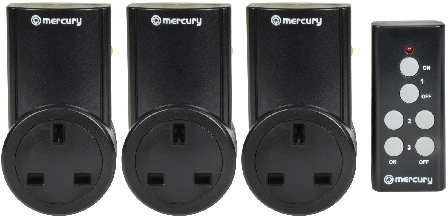 Mercury: 350.113UK, Wireless Remote Control Mains Sockets, Set of 3, 2400W, 10A, 30m Range