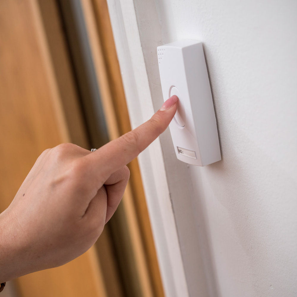 Mercury: 350.300UK, Plug Through Wireless Door Chime, 38 Melodies, 80m Range, Waterproof Button