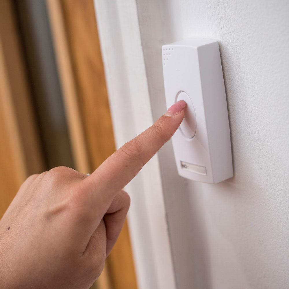 Mercury: 350.300UK, Plug Through Wireless Door Chime, 38 Melodies, 80m Range, Waterproof Button