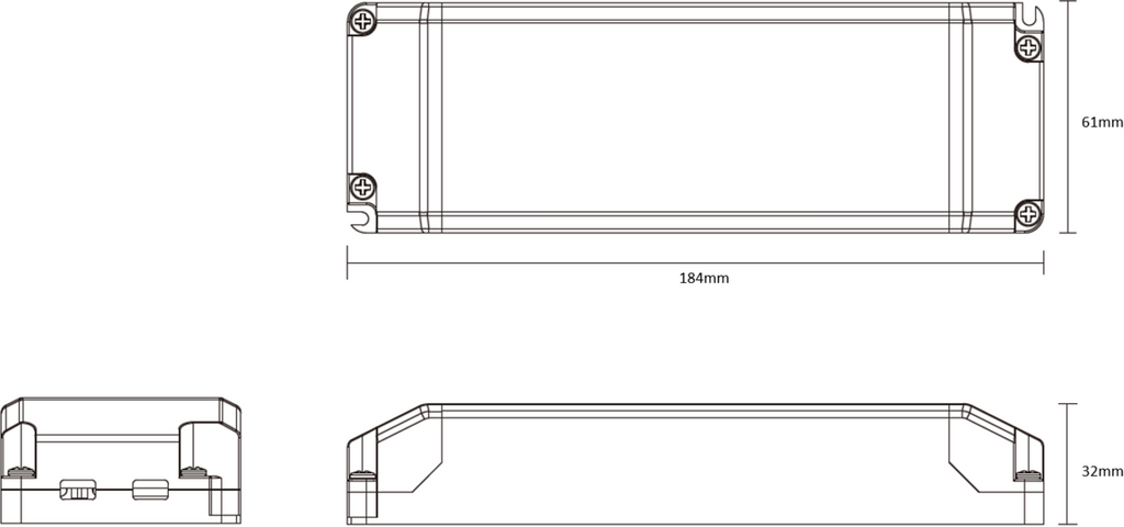 Knightsbridge: 24DC75, 24V 75W DC LED Driver, Constant Voltage, Class II, IP20, Polycarbonate, White, Dimensions: 61mm x 32mm x 184mm
