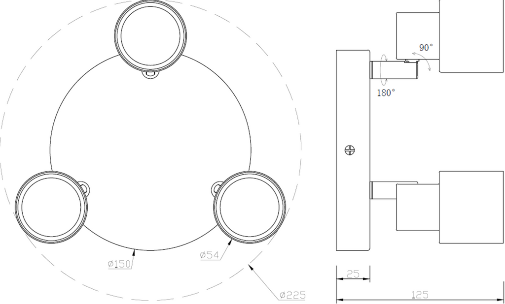 Knightsbridge: CSP2MB, 230V GU10 Triple Spotlight, Adjustable Heads, Matt Black, IP20, 50W Max