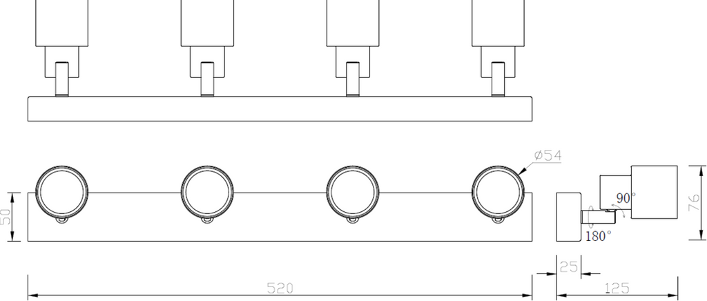 Knightsbridge: CSP4BC, GU10 Quad Bar Spotlight, Dimmable, Adjustable Heads, Brushed Chrome Finish, 230V, Max 50W