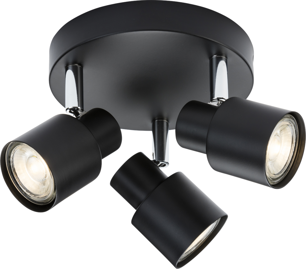 Knightsbridge: CSP2MB, 230V GU10 Triple Spotlight, Adjustable Heads, Matt Black, IP20, 50W Max