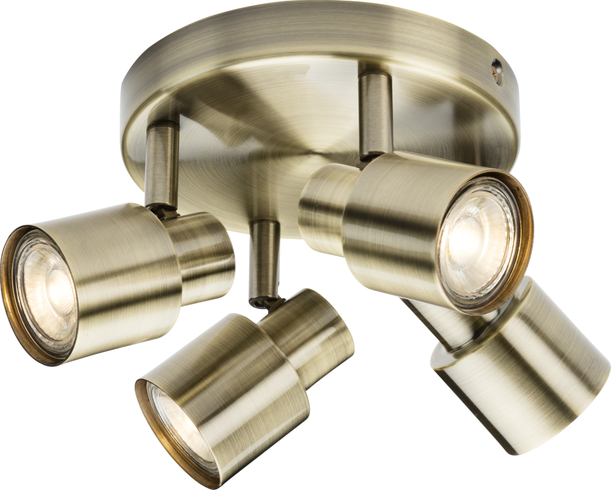 Knightsbridge: CSP3AB, GU10 Quad Spotlight, Adjustable Heads, Antique Brass, Dimmable, 50W Max