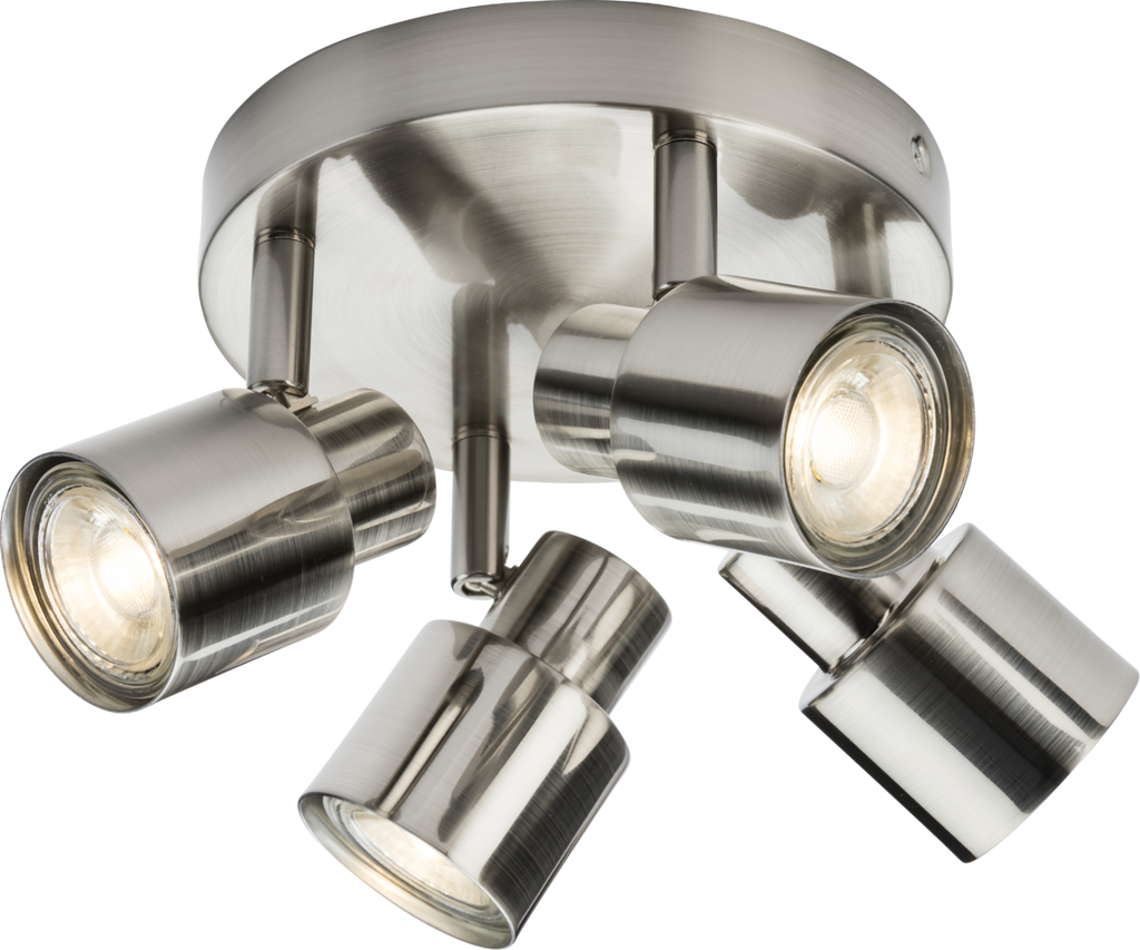 Knightsbridge: CSP3BC, 230V GU10 Quad Spotlight, Adjustable Heads, Brushed Chrome Finish, 50W Max, Dimmable, 90° Tilt