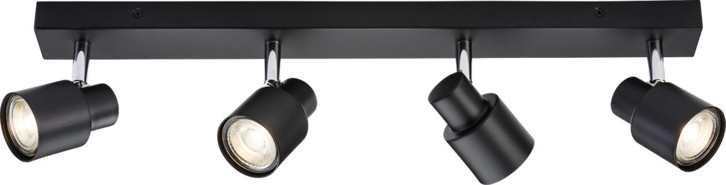 Knightsbridge: CSP4MB, 230V GU10 Quad Bar Spotlight, Adjustable Heads, Matt Black Finish, IP20, 50W Max.