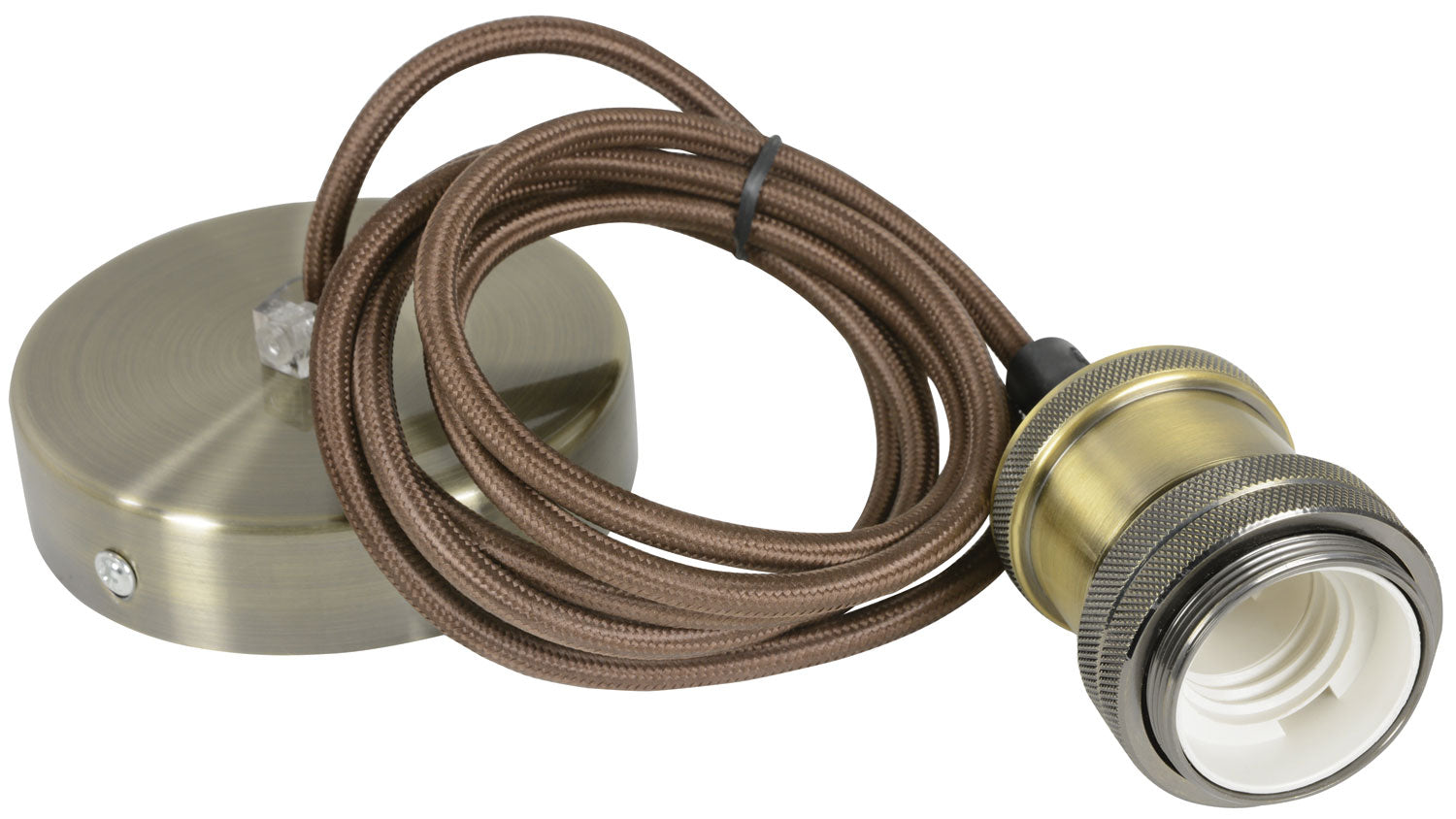 LYYT: 429.501UK, Vintage E27 Pendant Cord Set, Antique Brass, 1.8m, 60W Max, Includes Ceiling Rose