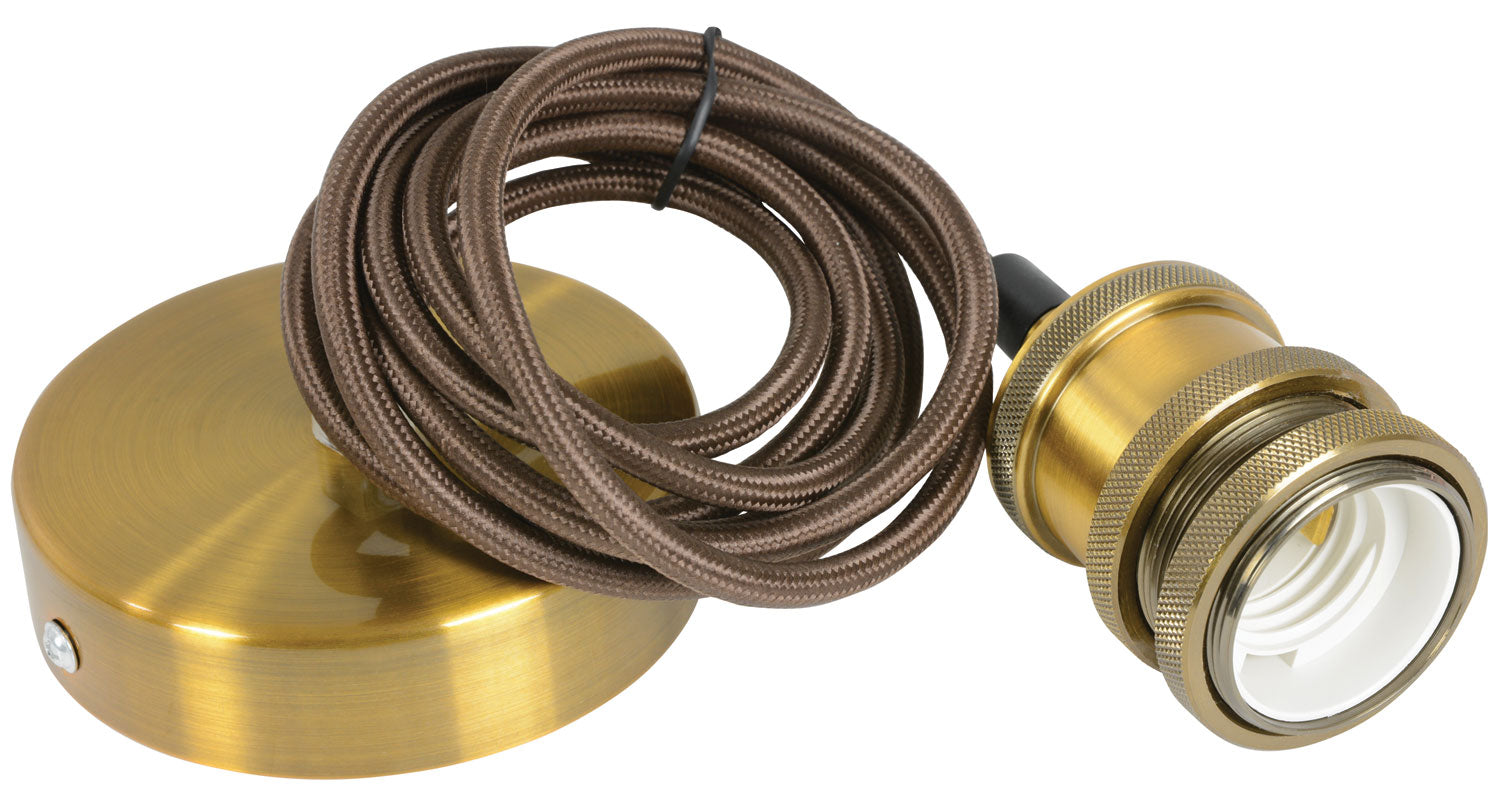 LYYT: 429.502UK, Vintage E27 Pendant Cord Set, Antique Gold, 1.8m Braided Cable, E27 Lamp Holder
