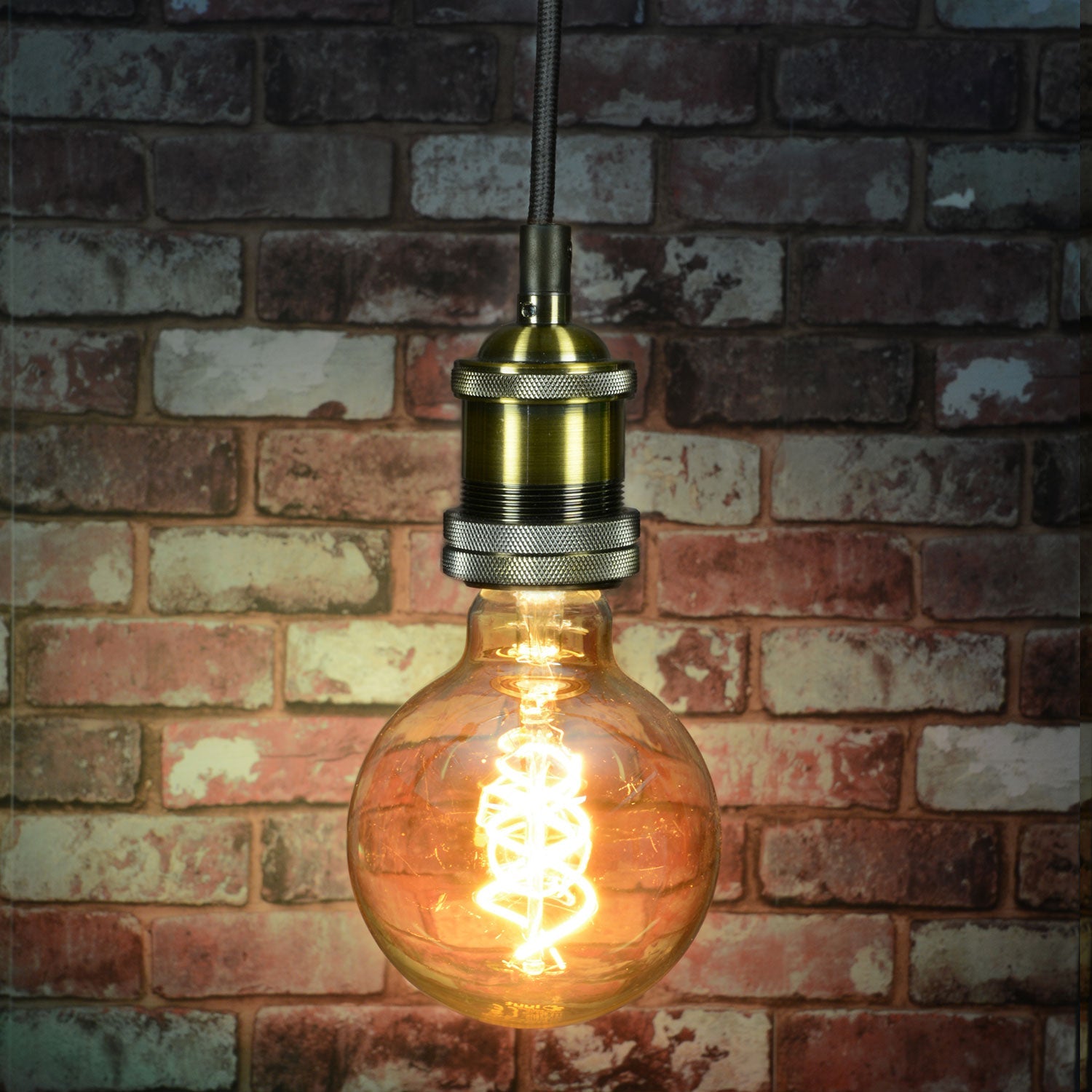 LYYT: 429.502UK, Vintage E27 Pendant Cord Set, Antique Gold, 1.8m Braided Cable, E27 Lamp Holder