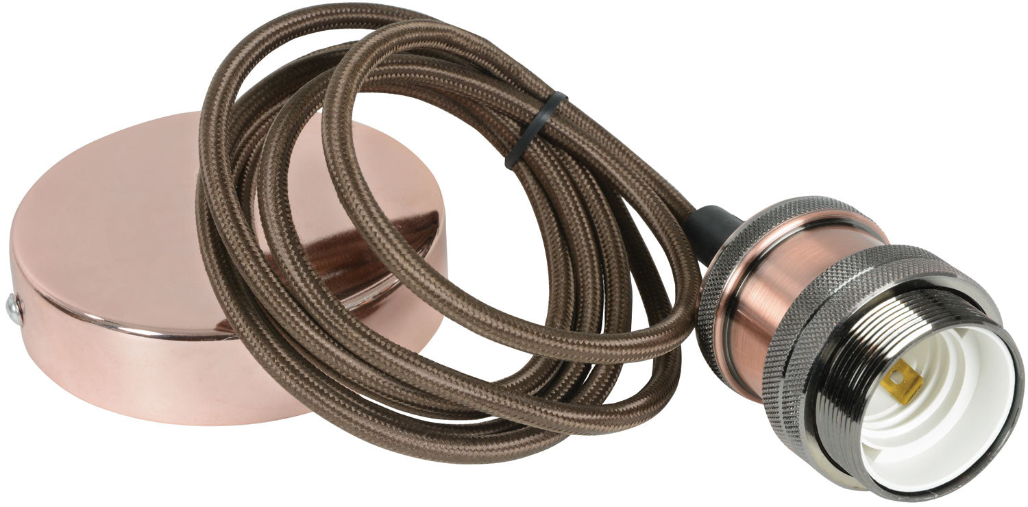LYYT: 429.503UK, Vintage E27 Pendant Cord Set, 1.8m Braided Mains Cable, Antique Copper Finish