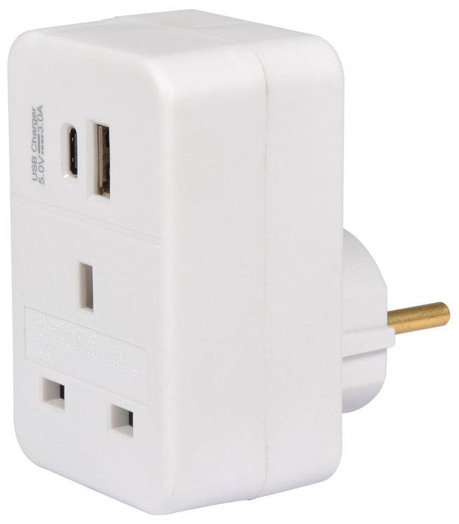 Mercury: 429.911UK, UK to EU Travel Adaptor, USB A & C Ports, PD Fast Charging, 13A