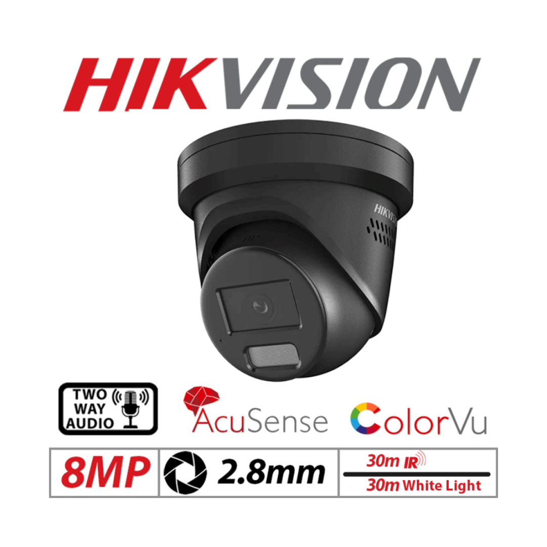 HikVision: DS-2CD2387G2H-LISU/SL(2.8MM)(eF)/BLACK, 8MP Smart Hybrid Light Camera, IP67, H.265+, Two-way Audio, 512GB