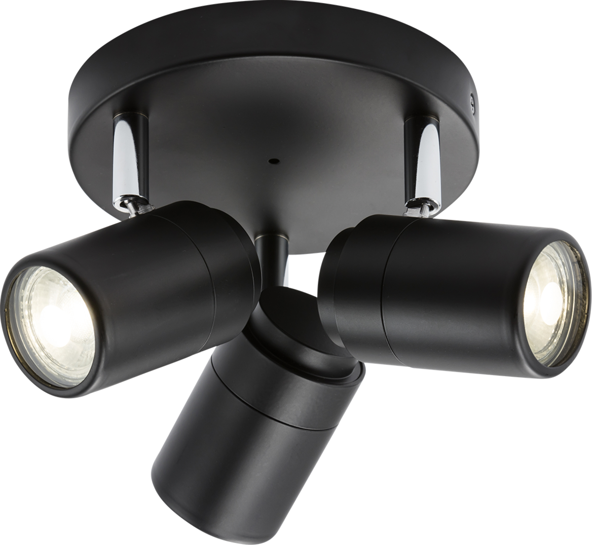 Knightsbridge: BA03P3MB, GU10 Triple Spotlight, Adjustable Heads, Matt Black, IP44, 3 x 20W, 350° Rotation, 90° Tilt