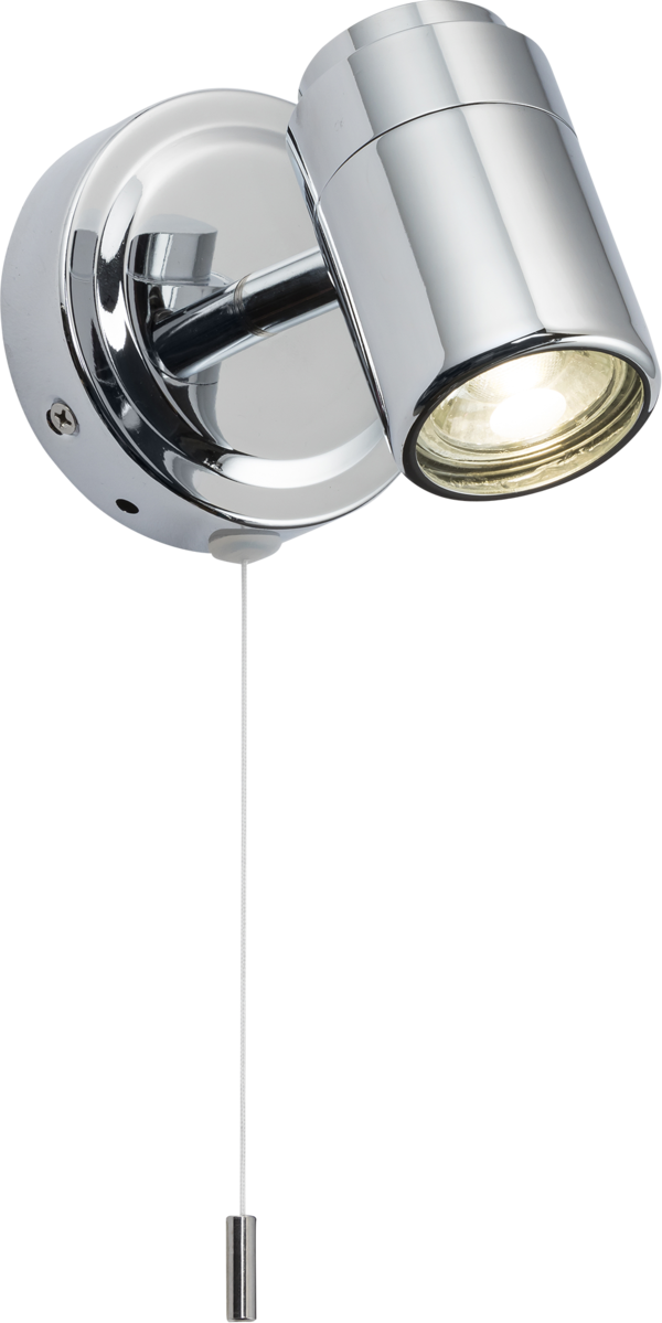 Knightsbridge: BA03S1C, 230V IP44 GU10 Adjustable Chrome Spotlight, Dimmable, 20W Max, Pull Cord