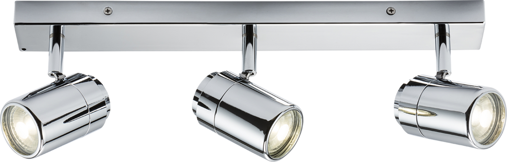 Knightsbridge: BA03B3C, 230V IP44 GU10 Triple Bar Spotlight, Polished Chrome, Adjustable Heads, 3 x 20W Max