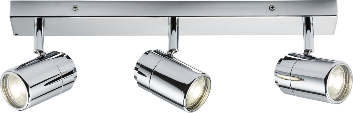 Knightsbridge: BA03B3C, 230V IP44 GU10 Triple Bar Spotlight, Polished Chrome, Adjustable Heads, 3 x 20W Max