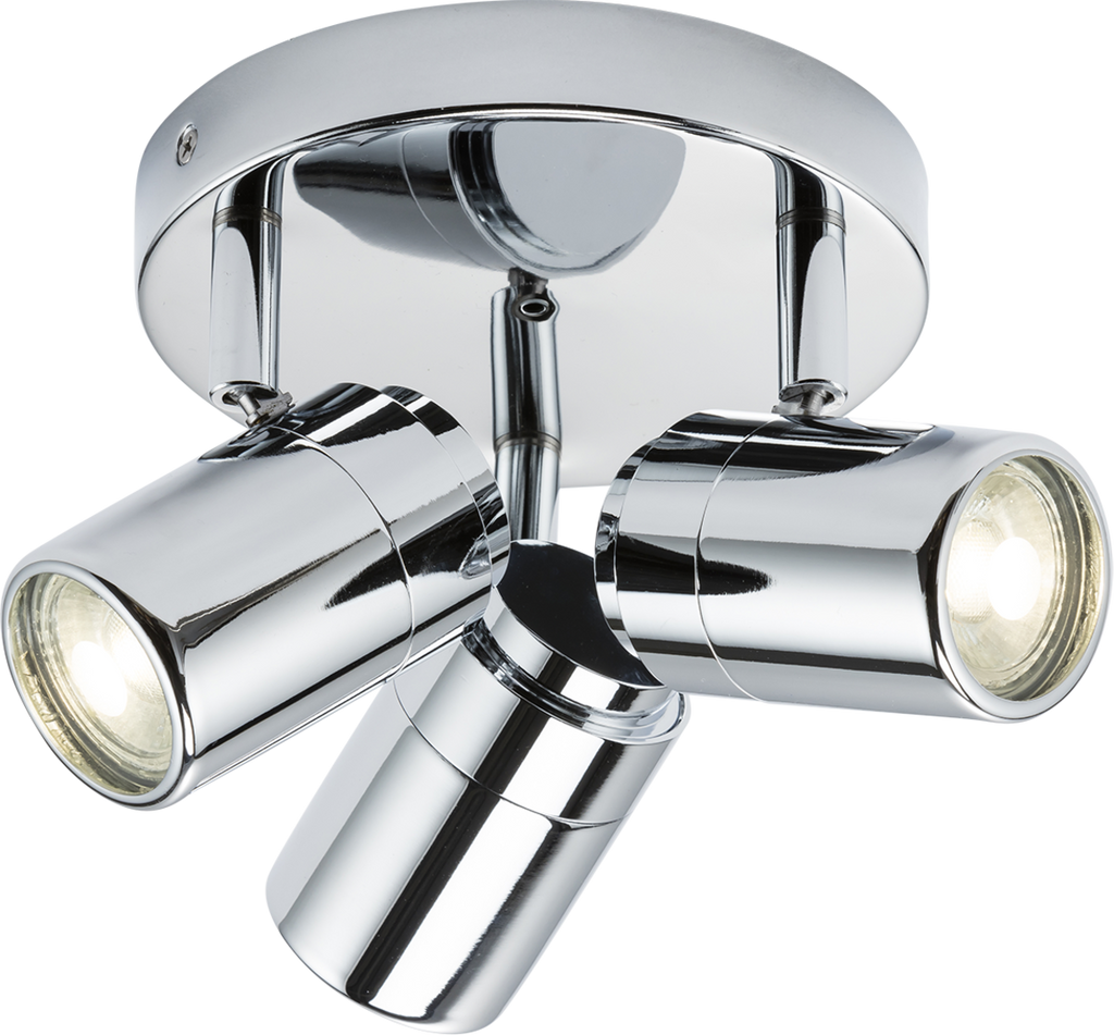 Knightsbridge: BA03P3C, GU10 Triple Spotlight, 230V, IP44, Polished Chrome, Adjustable Heads, 3 x 20W