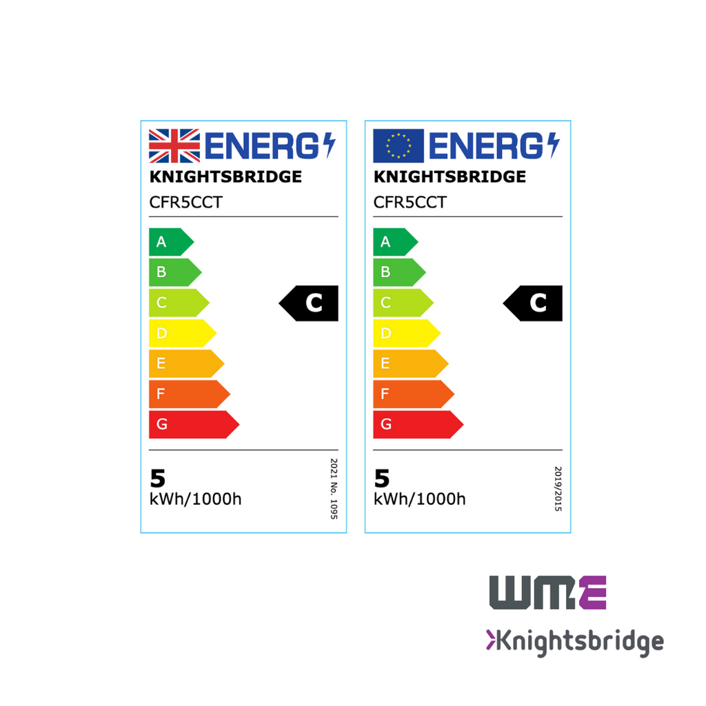 Knightsbridge: CFR5CCT, 5W Fire-Rated CCT LED Downlight, Dimmable, Selectable Colour 3000K/4000K/5500K, IP65, Acoustic Rated, White Finish