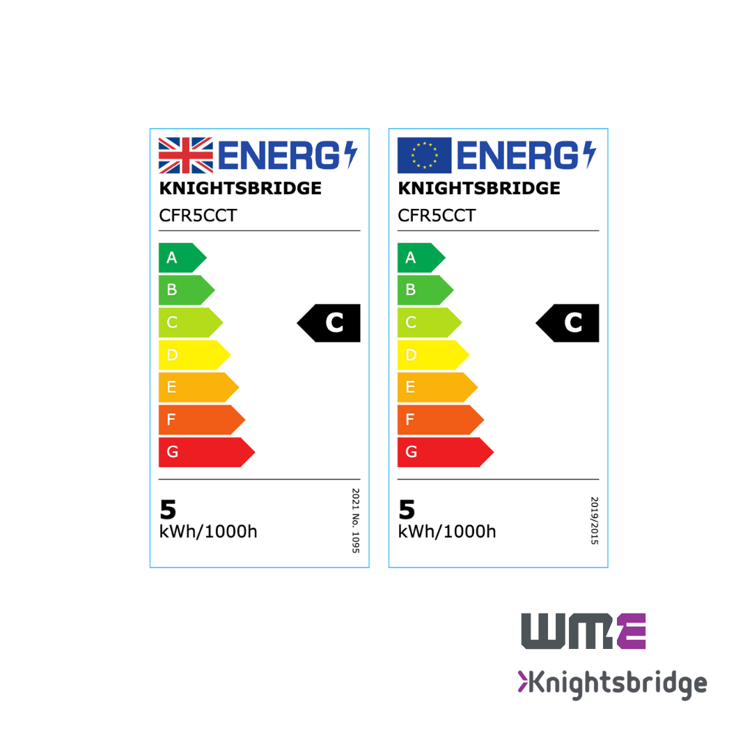 Knightsbridge: CFR5CCT, 5W Fire-Rated CCT LED Downlight, Dimmable, Selectable Colour 3000K/4000K/5500K, IP65, Acoustic Rated, White Finish