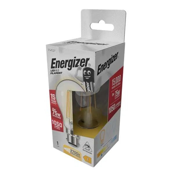 Energizer 8W LED Filament GLS E27 (ES) 1060lm 2700K Warm White Non-Dimmable – S12858, ENER548