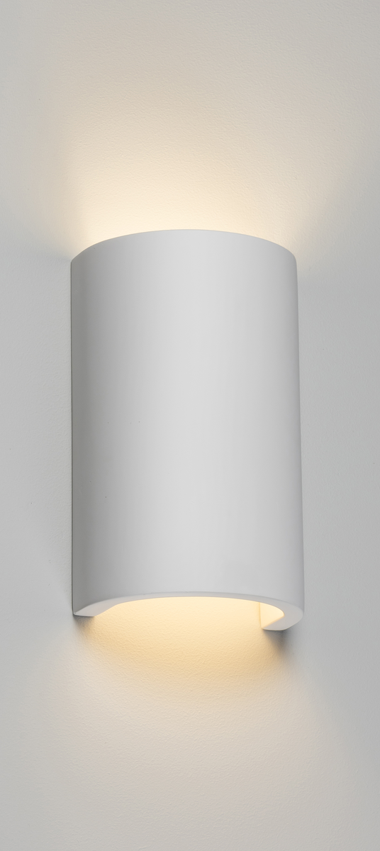 Knightsbridge: PWL1, G9 40W Curved Plaster Wall Light, Dimmable, IP20, White Finish, Gypsum, 230V, 110mm Width
