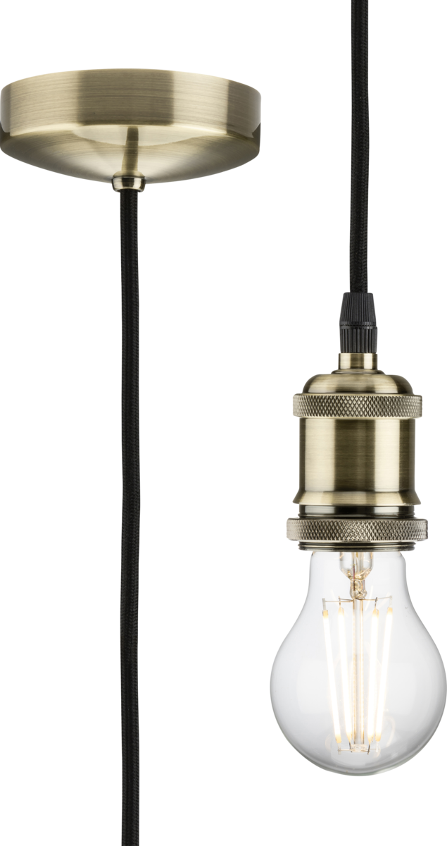 Knightsbridge: 8271LAB, 1.8m Vintage Pendant Light, E27, Antique Brass, 80W, Pre-Wired, 51.5mm Diameter