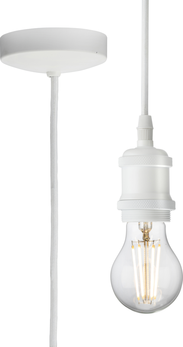 Knightsbridge: 8271LMW, 1.8m Vintage E27 Pendant Lighting, Pre-Wired, Matt White, Max 80W