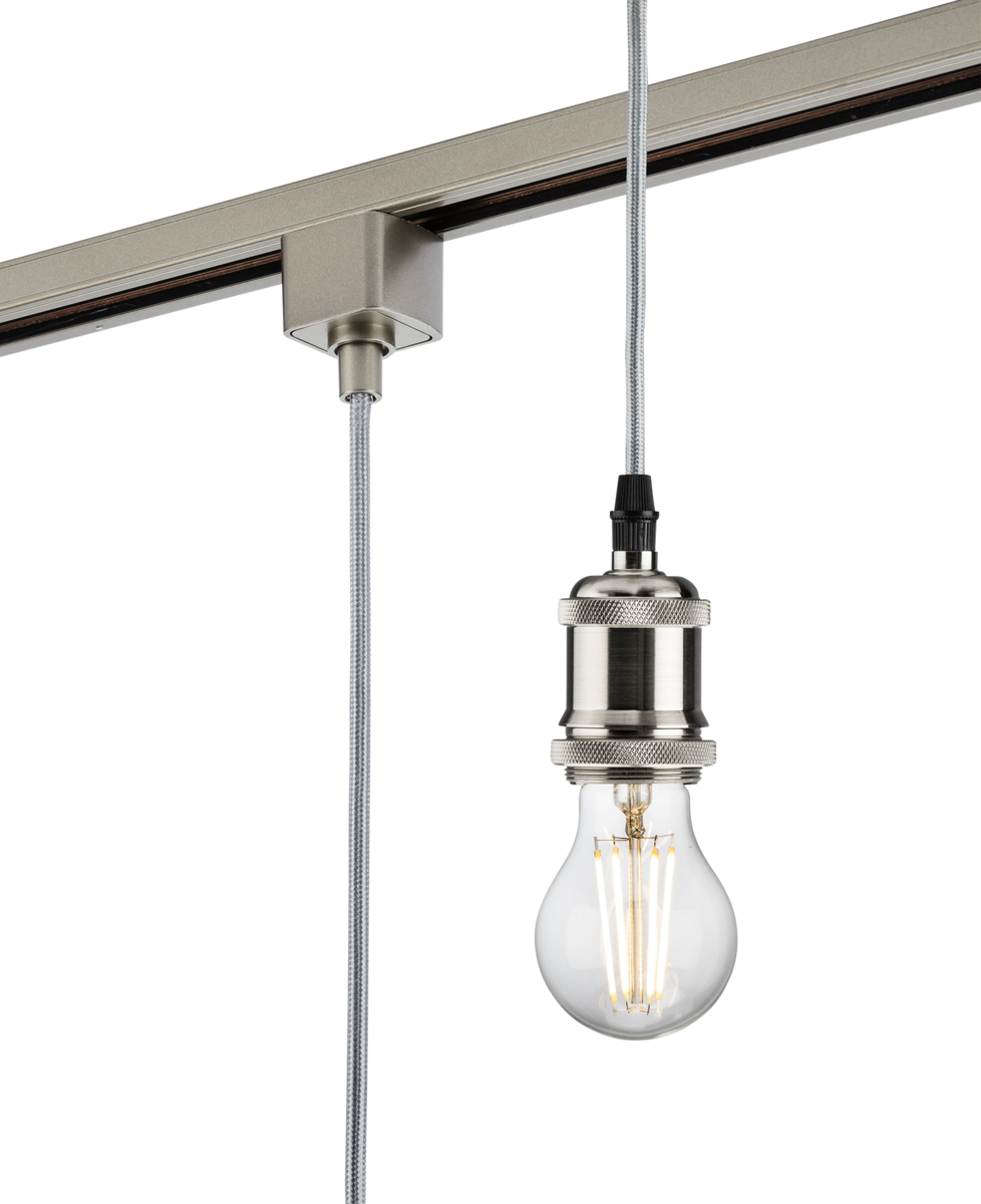 Knightsbridge: TRK8271BC, Vintage E27 Track Pendant, Brushed Chrome Finish, 1.8M Adjustable Length, 230V