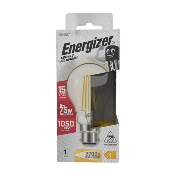 Energizer 8W LED Filament GLS E27 (ES) 1060lm 2700K Warm White Non-Dimmable – S12858, ENER548