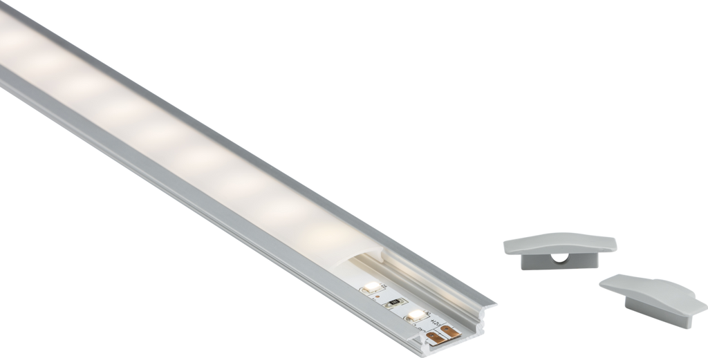 Knightsbridge: 2MREC, 2M Recessed Aluminium Profile, Matt Silver, Compatible with 12mm LED Flex